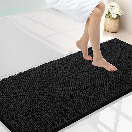 Smiry Luxury Chenille Bathroom Rugs 59x24, Extra Soft and Absorbent Shaggy Bath Mat, Machine Washable, Non-Slip Plush Carpet Runner for Tub, Shower, and Floor, Home Decor Accessories, Black - ModernBath