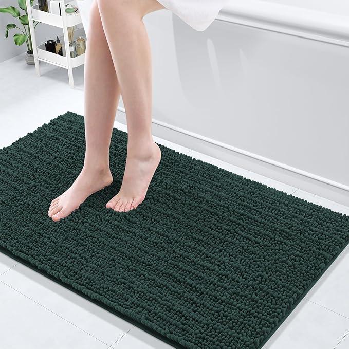 Arotive Luxury Chenille Bathroom Rug Mat, Extra Soft Thick Absorbent Shaggy Bath Rugs, Non-Slip Machine Wash Dry, Plush Bath Mats for Bathroom, Shower and Tub, 47x24, Dark Green - ModernBath