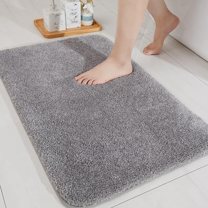 COSY HOMEER Bath Rugs for Bathroom Extra Thick - Anti-Slip Bath Mats Soft Plush Yarn Shaggy 100% Strong Mirco Polyeste Mat Living Room Bedroom Mat Floor Water Absorbent(Grey,24x36 - Inches) - ModernBath