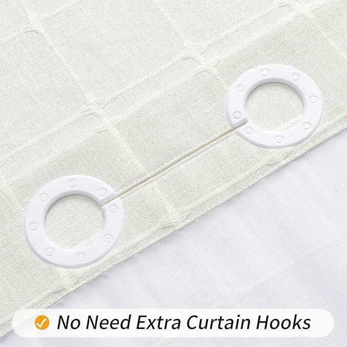 MitoVilla No Hooks Required Farmhouse Shower Curtain with Snap-in Liner - with Window & Magnets, Boho Cotton Linen Fabric Shower Curtains with Tassels for Rustic Bathroom Decor, Ivory, 72 x 74 - ModernBath
