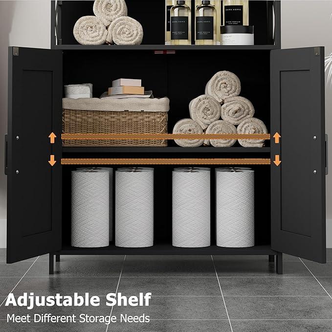 Homhedy Farmhouse Bathroom Storage Cabinet with 2 Doors, Toilet Paper Cabinet with Adjustable Shelves, Small Bathroom Cabinet for Kitchen/Laundry/Living Room, 11.8 x 23.6 x 31.5 Inches, Black - ModernBath