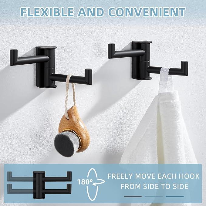 Angle Simple Swivel Towel Hook Matte Black 2 Pack, 304 Stainless Steel Double Robe Hook for Bathroom - ModernBath
