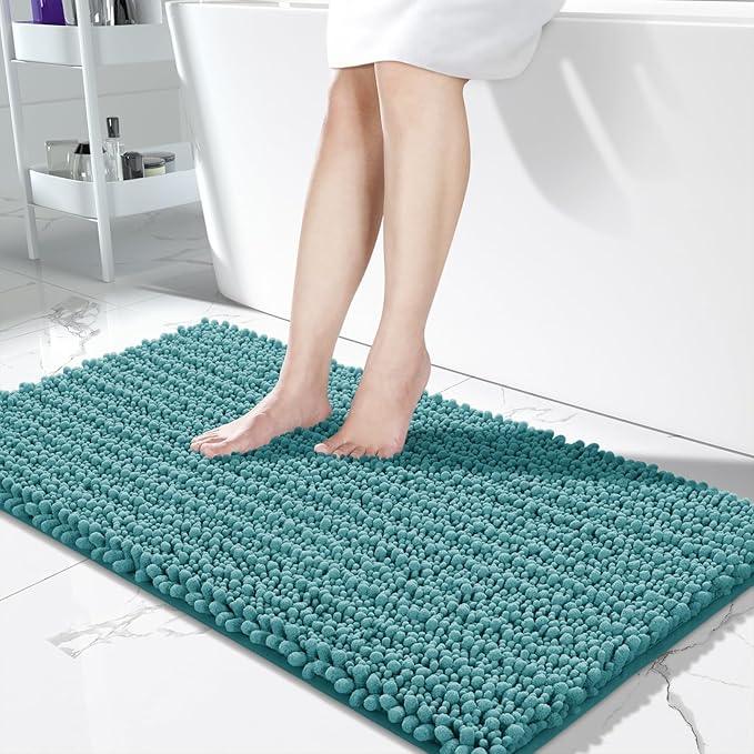 Yimobra Bathroom Runner Rug 55x24 Inch - Extra Long Non Slip Chenille Bath Mat, Soft & Absorbent, Machine Washable Shaggy Hallway Carpet for Vanity Tub Shower, Teal Blue Home Decor Accessories - ModernBath