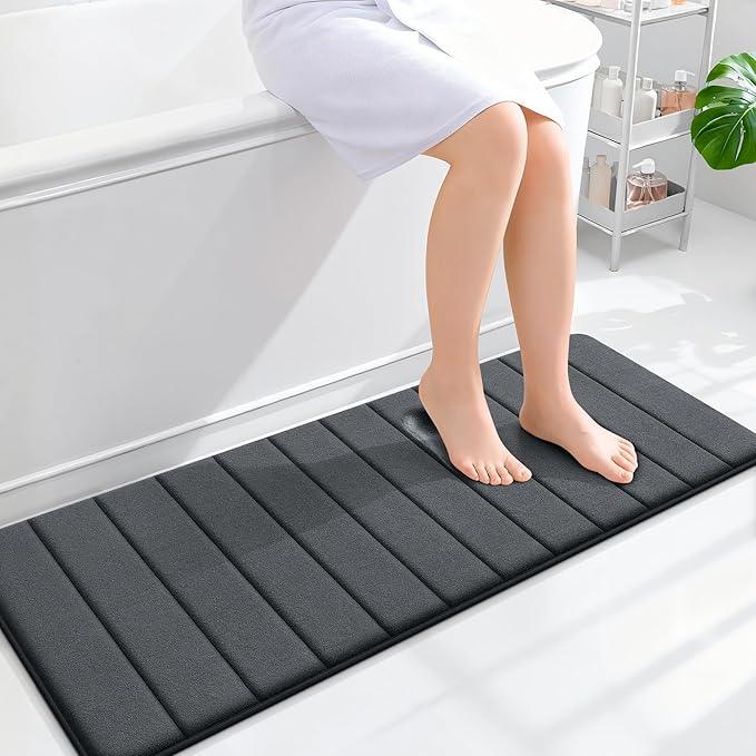 OLANLY Memory Foam Long Bathroom Rugs Runner 47x17, Super Soft Absorbent Bath Mat, Quick Dry, Machine Washable Shower Floor Rugs, Bathmat Carpet, Bathroom Home Decor Accessories, Dark Gray - ModernBath