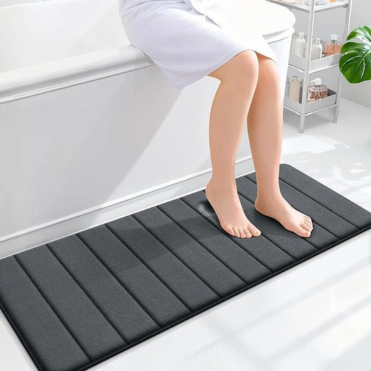 OLANLY Memory Foam Long Bathroom Rugs Runner 47x17, Super Soft Absorbent Bath Mat, Quick Dry, Machine Washable Shower Floor Rugs, Bathmat Carpet, Bathroom Home Decor Accessories, Dark Gray - ModernBath