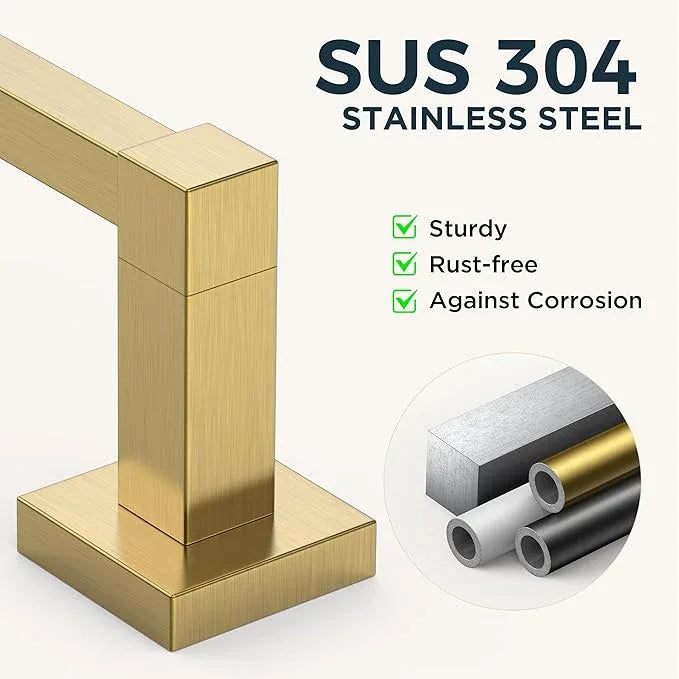 FORIOUS Toilet Paper Holder Wall Mount and Hand Towel Ring Set, SUS 304 Stainless Steel Double Post Pivoting Tissue Roll Holder, Modern Bathroom Hardware Accessories Set, Brushed Gold - ModernBath