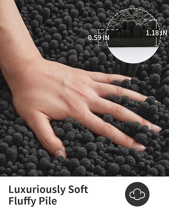ILANGO Bathroom Rugs Dark Grey 32x20,Extra Soft Absorbent Chenille Bath Rugs,Thick Non-Slip Shaggy Bath Mat,Machine Washable Quick Dry Bath Mats for Bathroom Floor, Tub, Shower Accessories - ModernBath