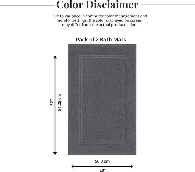 Tens Towels Pack of 2 Bath Mats 100% Cotton, 20 x 32 Inches, Super Absorbent, Hotel Quality Premium Floor Towels, Luxurious, Soft & Quick Dry, Not a Bathroom Rug, Dark Grey - ModernBath