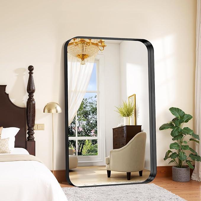 FORBATH 60x36 Inch Large Bathroom Mirror for Double Sinks, Brushed Black Deep Frame Wall Mirror with Rounded Corners, Anti-Rust Tempered Glass for Modern Farmhouse Vanity (Horizontal/Vertical) - ModernBath