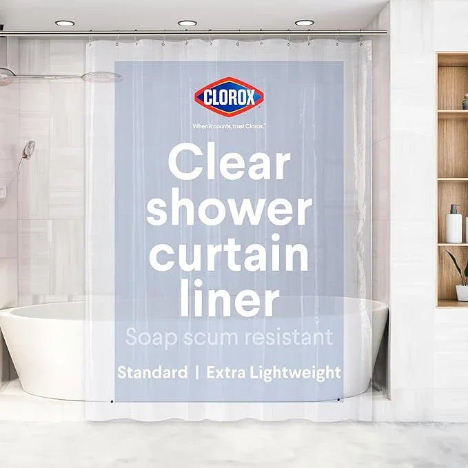 Clorox Shower Curtain Liner, Premium Lightweight Flexible Waterproof 3g PEVA for Bathroom with Weighted Magnets, Standard Size 70" x 72", Clear 1 Pack - ModernBath