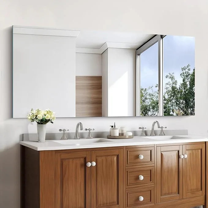KOCUUY Frameless Mirror, 60"x28" Bathroom Mirror for Over Sink, Upgraded Shatterproof, Large Rectangle Unframed Mirror for Wall, Bathroom, Bedroom, Living Room, Entryway, Hang Horizontal/Vertical - ModernBath