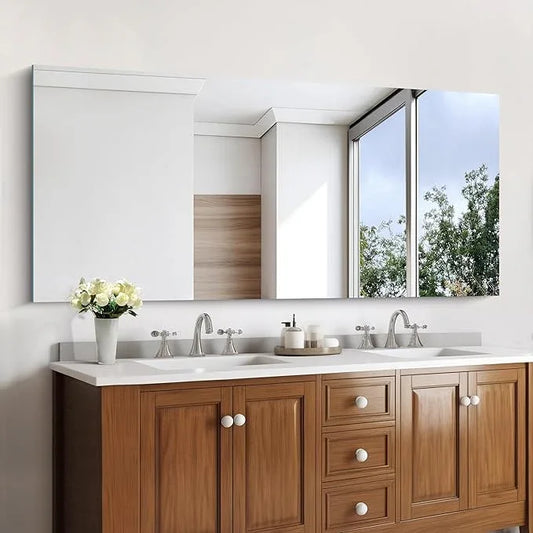 KOCUUY Frameless Mirror, 60"x28" Bathroom Mirror for Over Sink, Upgraded Shatterproof, Large Rectangle Unframed Mirror for Wall, Bathroom, Bedroom, Living Room, Entryway, Hang Horizontal/Vertical - ModernBath