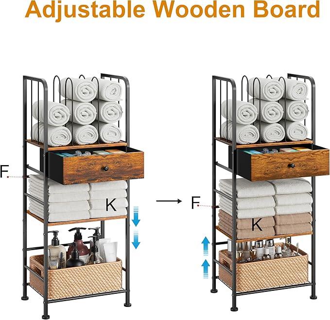 Towel Rack Free Standing 3-Tier with Drawer and M-Shaped Detachable Dividers,Towel Holder with Adjustable Shelf, Towel Organizer Space Saving for Bathroom and Poolside Patent Pending - ModernBath