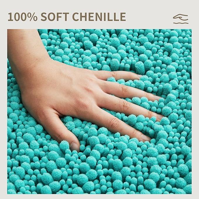 Ruggnovea Chenille Bathroom Rugs Non Slip Washable 44x24, Extra Thick Soft Absorbent Chenille Bath Mat, Non-Slip Barrier Backing, Quick Dry Machine Washable Bath Mats Tub, Shower,Floor/Sink,Teal - ModernBath