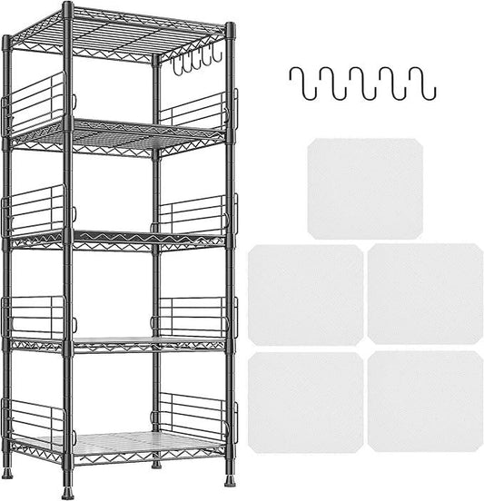 5 Tier Metal Shelving Unit Storage Shelves With Shelf Linker,Adjustable Pantry Shelves Wire Shelving with Hooks,Metal Shelf with Side Blockers for Kitchen,Closet,Office,Laundry,18.1''Wx18.1''Dx59''H - ModernBath