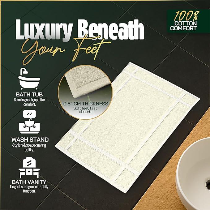 Pearl Linens Pack of 6 100% Cotton Bath Mat 18x25 inches, Soft & Absorbent Quick Dry Bathroom Mat Set, Not Bathroom Rugs, After Shower Mat, Bath Tub Mat, 687 GSM, Machine Washable, Ivory - ModernBath