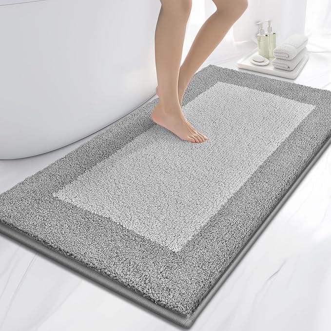 anllugs Bathroom Rugs 30" x 60", Non-Slip Extra Soft Absorbent Bath Rugs, Machine Washable Quick Dry Bath Mats for Bathroom Floor, Shower, Bathtub and Sink, Light Grey & Grey - ModernBath
