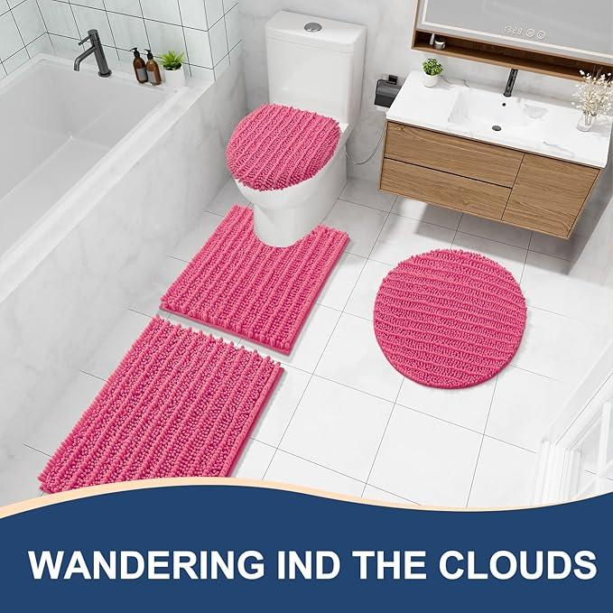 Arotive Luxury Chenille Bathroom Rug Mat, Extra Soft Thick Absorbent Shaggy Bath Rugs, Non-Slip Machine Wash Dry, Plush Bath Mats for Bathroom, Shower and Tub, 24x16, Deep Pink - ModernBath