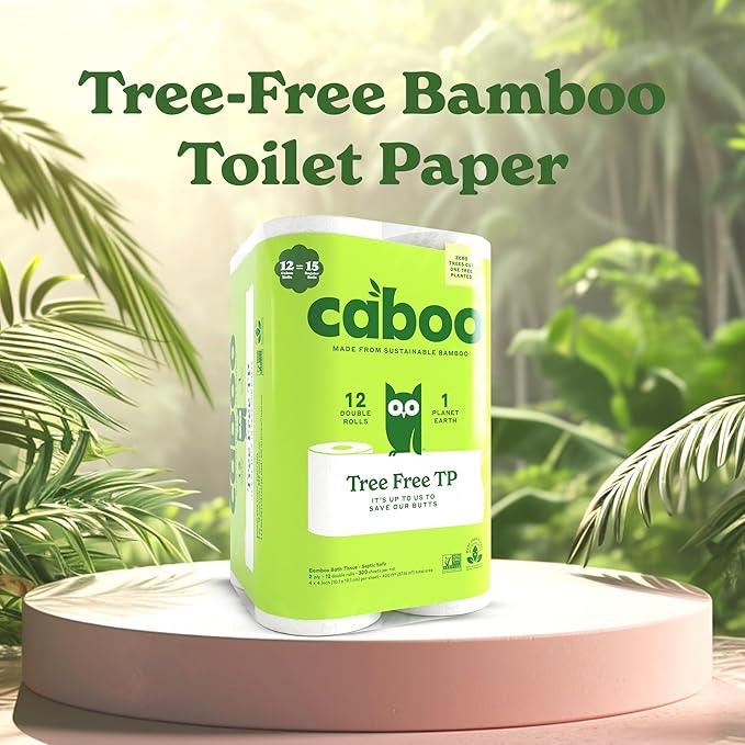 Caboo Tree Free Toilet Paper, Tree Free, Septic, Chemical Free Bath Tissue - 2 Ply Sheets, 300 Sheets Per Roll, 12 Double Rolls - ModernBath