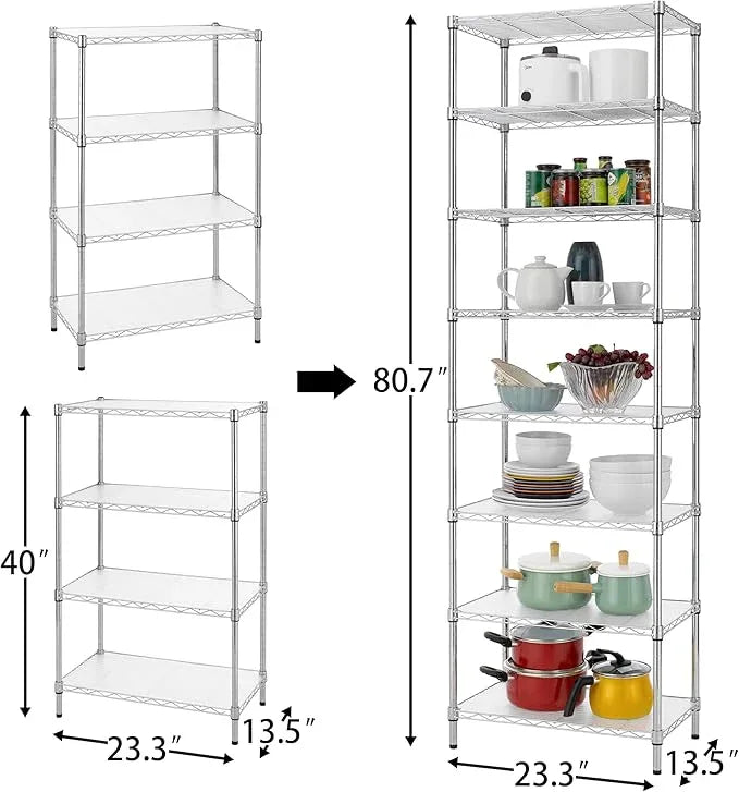 Finnhomy 8-Tier Wire Shelving Unit Adjustable Steel Wire Rack Shelving, 80.7 Inches Height 8 Shelves Metal Storage Rack, Pantry Shelves for Storage with PE mat, NSF Certified, Chrome - ModernBath
