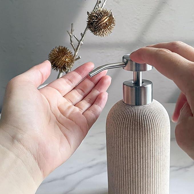 Lunestella Elegant Boho Beige Hand Soap Dispenser with Stainless Steel Pump, for Bathroom and Kitchen, Rust Proof, 7oz - ModernBath