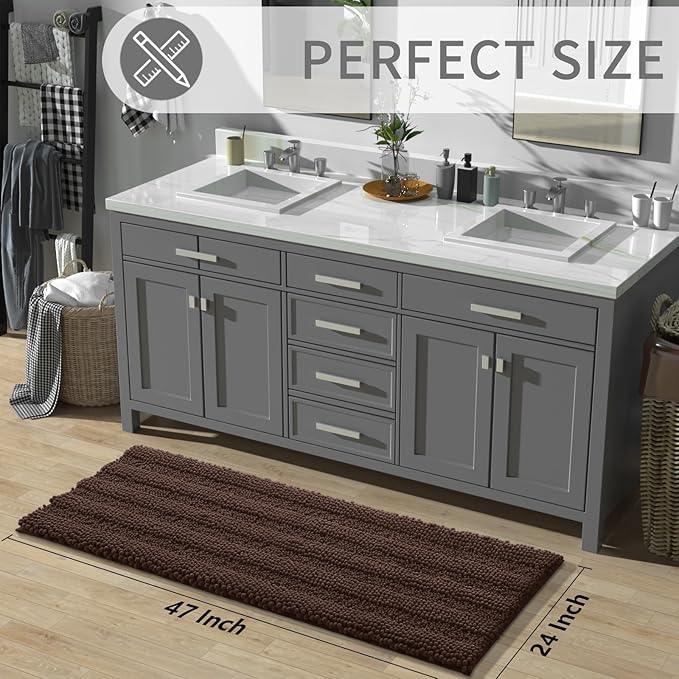 Yimobra Bathroom Rug Mat 47 x 24, Non Slip and Super Absorbent Bath Mat,Machine Washable Quick Dry,Ultra Plush Chenille Shower Rugs for Bathroom Floor Sink Tub and Shower Outside,Brown - ModernBath