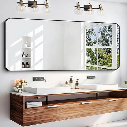 DESBING 60" x 24"Bathroom Mirror, Matte Black Wall Mirror with Metal Frame, Decorative Rectangular Vanity Mirror for Bedroom Bathroom Living Room Entryway (Horizontal/Vertical) - ModernBath