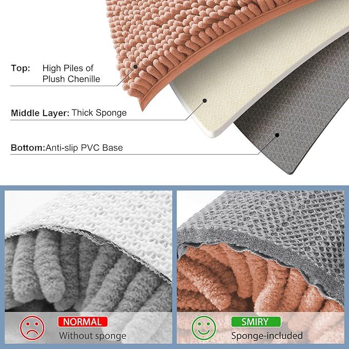 Smiry Luxury Chenille Bathroom Rugs 30x20, Extra Soft and Absorbent Shaggy Bath Mat, Machine Washable, Non-Slip Plush Carpet Runner for Tub, Shower, and Floor, Home Decor Accessories, Peach - ModernBath