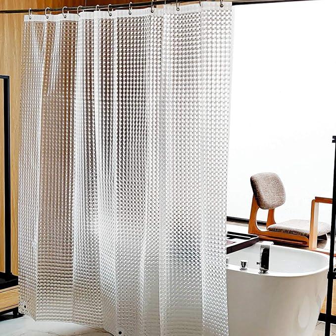 NTBAY EVA Clear Shower Curtain with Checkered, Water-Repellent Liner with 3 Magnets for Bathroom, 72x72 Inches - ModernBath