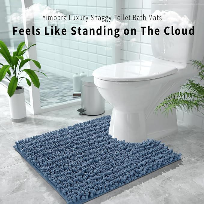 Yimobra Toilet Rug U Shaped Washable 24x24 Inch - Ultra Soft Absorbent Chenille Bath Rugs for Toilet, Quick Dry & Machine Washable, Non Slip Contour Bathroom Mat, Denim Blue - ModernBath