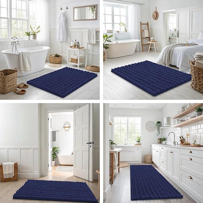 Smiry Bathroom Rugs Mat 36x24, Extra Soft Absorbent Chenille Bath Rugs, Non Slip Rubber Backing Machine Washable Quick Dry Bath Mats for Bathroom Floor, Tub, Shower, Home Decor Accessories, Deep Blue - ModernBath