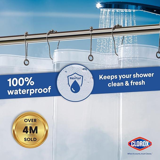 Clorox Shower Curtain Liner, Premium Lightweight Flexible Waterproof 3g PEVA for Bathroom with Weighted Magnets, Standard Size 70" x 72", Clear 1 Pack - ModernBath