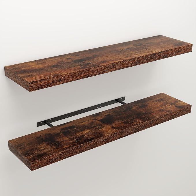Floating Shelves for Wall, Wall Mounted Rustic Wood Shelves for Bathroom, Bedroom, Living Room, Kitchen, Hanging Shelf for Books/Storage/Room Decor (Brown, 40") - ModernBath
