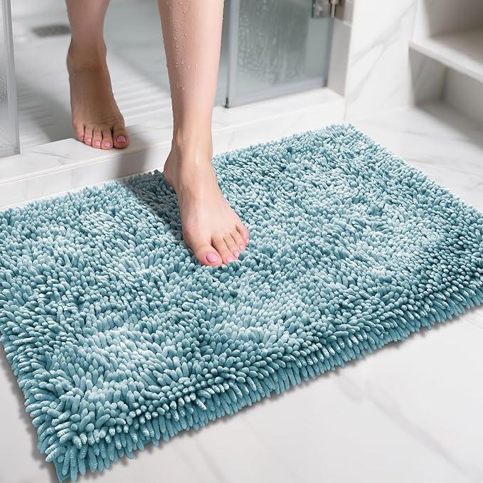 Yimobra Chenille Bathroom Rugs Non Slip, Extra Thick Soft Absorbent Bath Rug 31.5x20 Inch, Machine Washable Quick Dry Bath Mat for Bathroom Floor, Tub and Shower, Home Decor Accessories, Greyish Blue - ModernBath