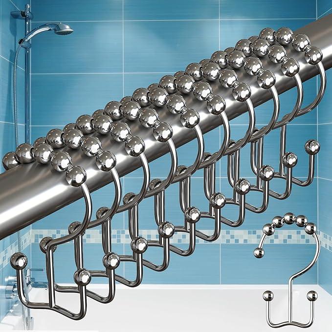 BigFoot Shower Curtain Hooks, Stainless Steel, Rust Resistant, Easy Installation & Smooth Glide, Fits Standard Shower Rods, 2 Hook Rings Hold Liners & Curtains, 12 Pieces, Nickel Color - ModernBath