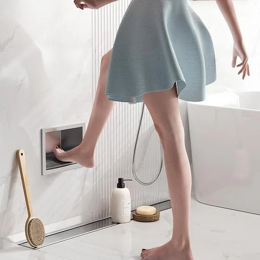 Qeke Shower Foot Rest for Shaving Legs, 304 Stainless Steel Footrest Niche with Shaving Holder, Recessed Shower Niche for Shaving Legs, Brushed Nickel - ModernBath