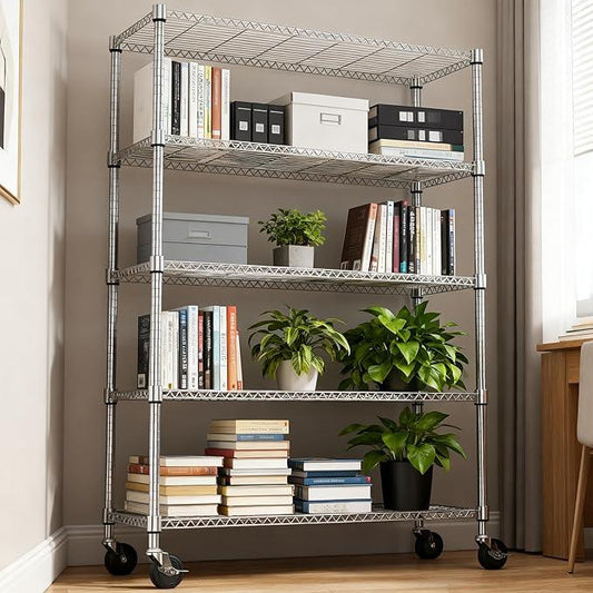 5 Tiers Shelf 1750 lbs Steel Storage Shelving Utility Shelving Unit Steel Organizer Wire Rack for Home,Kitchen,Office,Garage Chrome 17.7" D x 47.2" W x 76.8" H - ModernBath