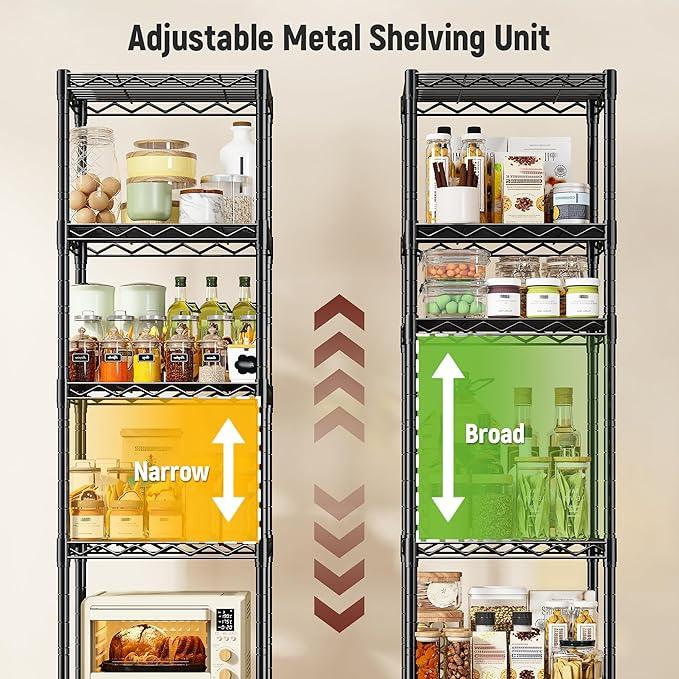 6 Wire Shelving Metal Shelves Storage Rack:Adjustable Storage Shelves Standing Shelf Units and Narrow Shelf for Laundry Bathroom Kitchen Pantry Closet Office 15.8" w*11.8" D*63" H - ModernBath