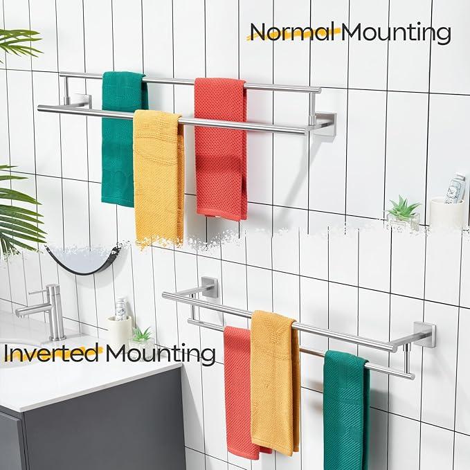 KOKOSIRI Bath Towel Holders Brushed Nickel Bathroom Rack 32-Inch Double Towel Bars Overlength Kitchen Rails Stainless Steel B5009BR-L32 - ModernBath