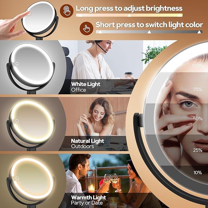 B Beauty Planet Makeup Mirror with Lights, Lighted Magnifying Mirror 30X with 3 Lighting and Adjustable Brightness, 2-Sided Height Adjustable Vanity Mirror for Bathroom, Gifts for Women Black - ModernBath