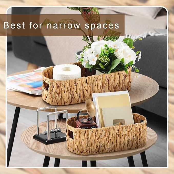 Wonderjune 2 Pack Toilet Paper Storage Basket with Lid Two Water Hyacinth Woven Wicker Bathroom Organizer Farmhouse Boho Decorative Toilet Tank Top Holder Bath Accessories - ModernBath