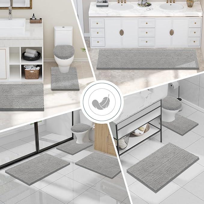 Smiry Luxury Chenille Round 24x24, Extra Soft and Absorbent Shaggy Bathroom Mat Rugs, Machine Washable, Non-Slip Plush Carpet for Tub, Shower, and Bath Room, Light Grey - ModernBath