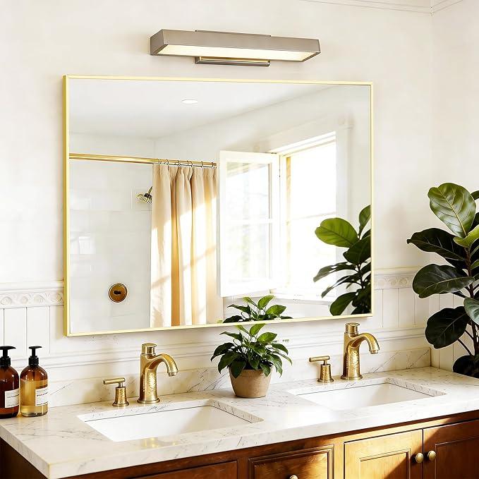 COFENY 40x48inch Gold Bathroom Mirror, Silver Rectangle Mirror with Frame, Large Rectangular Wall Mirrors for Bathroom, Living Room, Hair Salon, Big Farmhouse Mirror Hang Horizontal/Vertical - ModernBath