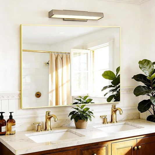 COFENY 40x48inch Gold Bathroom Mirror, Silver Rectangle Mirror with Frame, Large Rectangular Wall Mirrors for Bathroom, Living Room, Hair Salon, Big Farmhouse Mirror Hang Horizontal/Vertical - ModernBath