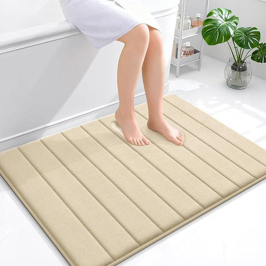 OLANLY Memory Foam Bath Mat 40x32, Super Soft Absorbent Bathroom Rugs, Quick Dry, Machine Washable Shower Floor Rugs, Bathmat Carpet, Bathroom Home Decor Accessories, Beige - ModernBath