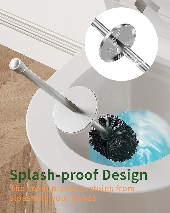 WZKALY Toilet Brush and Holder Set, Toilet Bowl Brush for Bathroom with Long Handle, Stainless Steel Toilet Cleaner Brush with Durable Scrubbing Bristles,Splash-Proof (Brushed Nickel) - ModernBath