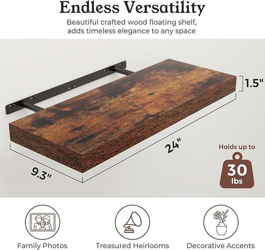 Floating Shelves for Wall, Wall Mounted Rustic Wood Shelves for Bathroom, Bedroom, Living Room, Kitchen, Hanging Shelf for Books/Storage/Room Decor (Brown, 24") - ModernBath