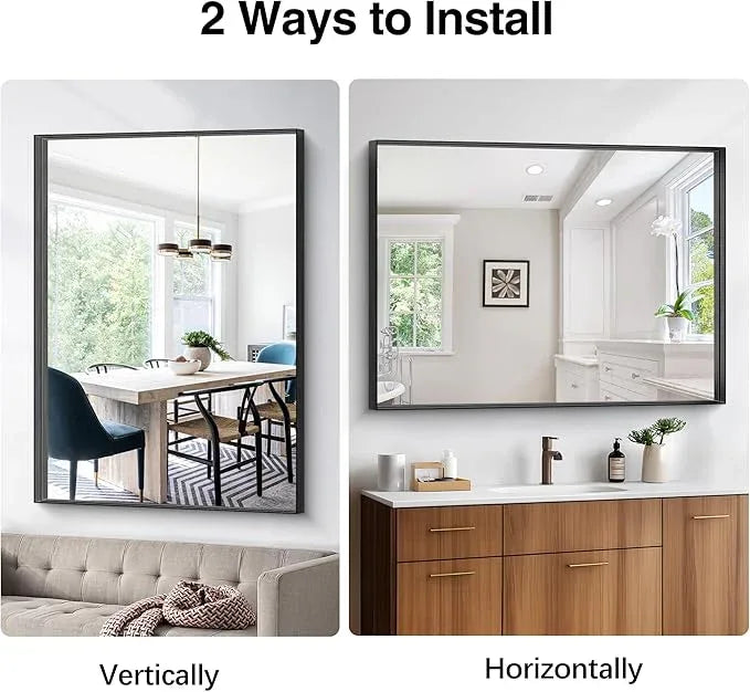 Black Bathroom Mirror, 36x48 Inch Rectangular Deep Frame Mirror, Large Wall Mounted Bathroom Vanity Mirror Over Sink for Bedroom,Restroom, Living Room, Hangs Vertically or Horizontally - ModernBath