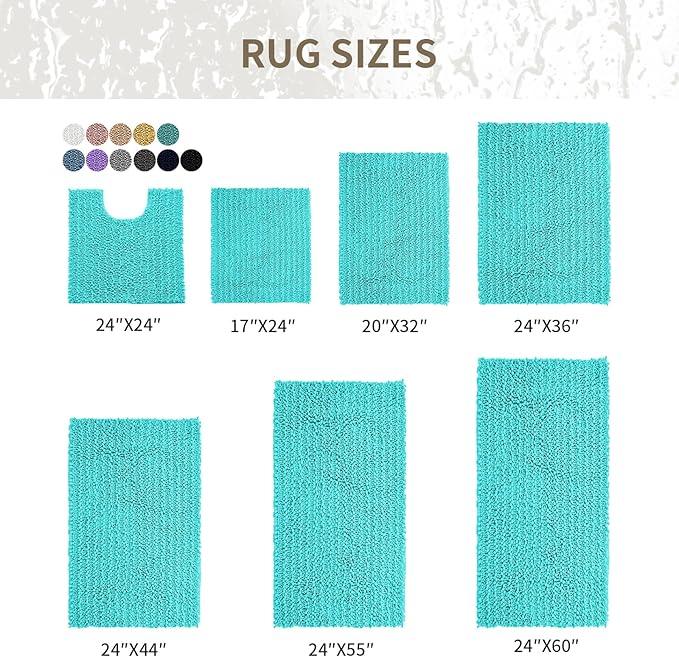 Ruggnovea Chenille Bathroom Rugs Non Slip Washable 70x24, Extra Thick Soft Absorbent Chenille Bath Mat, Non-Slip Barrier Backing, Quick Dry Machine Washable Bath Mats Tub, Shower,Floor/Sink,Teal - ModernBath