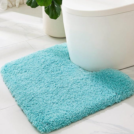 ILANGO Teal Toilet Rugs U Shaped 22" × 24" Non Slip & Super Absorbent Extra Thick Soft, Washable Bath Mats for Bathroom Floor, Microfiber Plush Shaggy Contour Bath Rugs for Toilet,Dry Quick - ModernBath